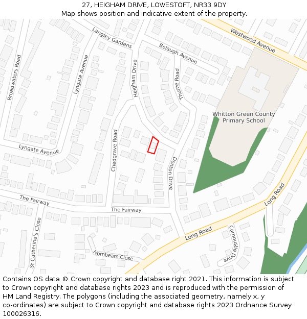 27, HEIGHAM DRIVE, LOWESTOFT, NR33 9DY: Location map and indicative extent of plot