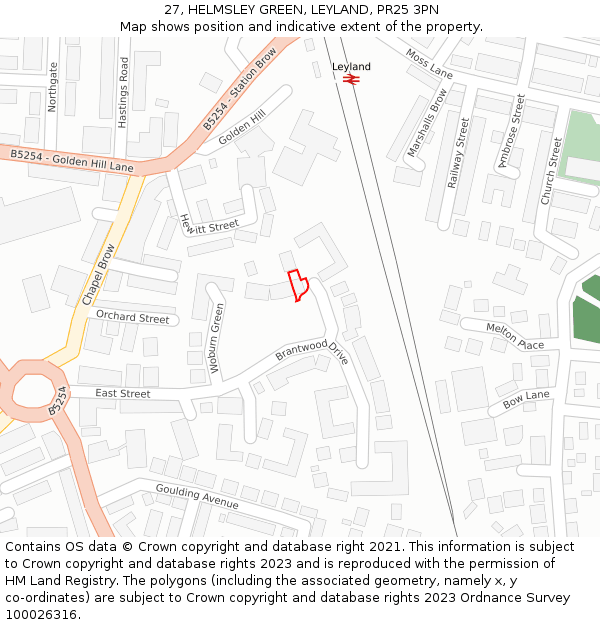 27, HELMSLEY GREEN, LEYLAND, PR25 3PN: Location map and indicative extent of plot