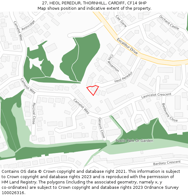 27, HEOL PEREDUR, THORNHILL, CARDIFF, CF14 9HP: Location map and indicative extent of plot
