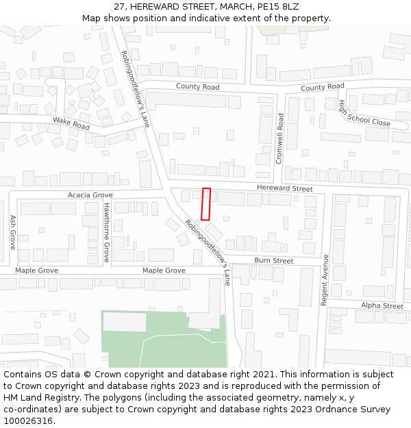 27, HEREWARD STREET, MARCH, PE15 8LZ: Location map and indicative extent of plot