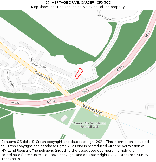 27, HERITAGE DRIVE, CARDIFF, CF5 5QD: Location map and indicative extent of plot