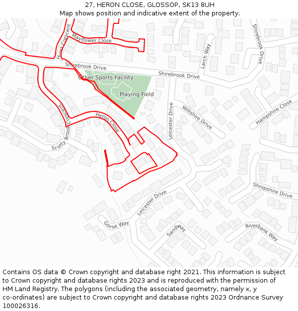 27, HERON CLOSE, GLOSSOP, SK13 8UH: Location map and indicative extent of plot