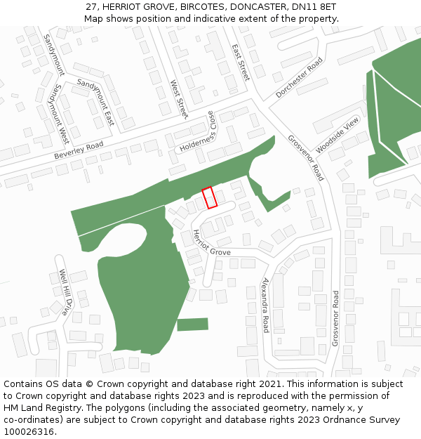 27, HERRIOT GROVE, BIRCOTES, DONCASTER, DN11 8ET: Location map and indicative extent of plot