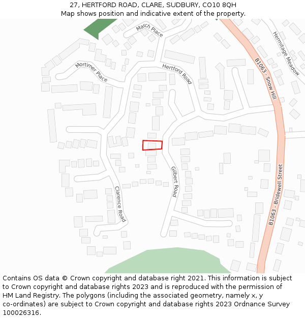 27, HERTFORD ROAD, CLARE, SUDBURY, CO10 8QH: Location map and indicative extent of plot