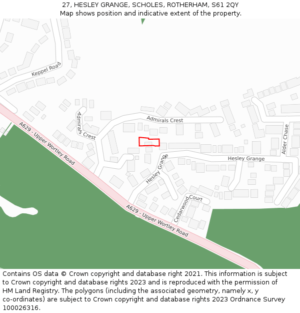 27, HESLEY GRANGE, SCHOLES, ROTHERHAM, S61 2QY: Location map and indicative extent of plot