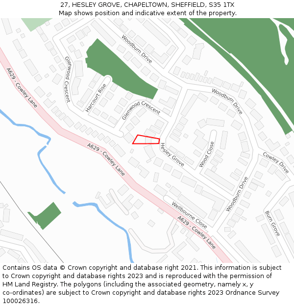 27, HESLEY GROVE, CHAPELTOWN, SHEFFIELD, S35 1TX: Location map and indicative extent of plot