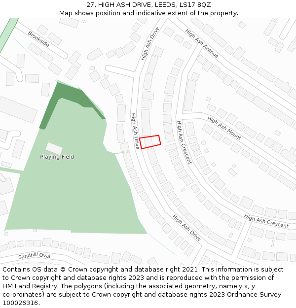 27, HIGH ASH DRIVE, LEEDS, LS17 8QZ: Location map and indicative extent of plot