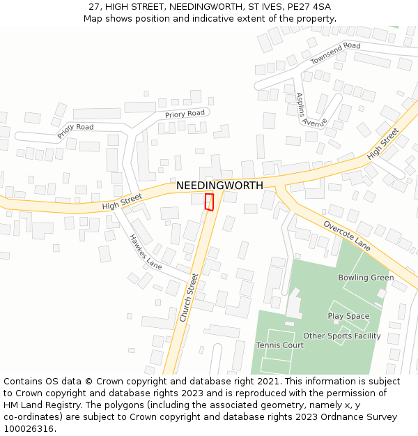 27, HIGH STREET, NEEDINGWORTH, ST IVES, PE27 4SA: Location map and indicative extent of plot