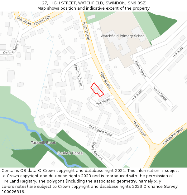 27, HIGH STREET, WATCHFIELD, SWINDON, SN6 8SZ: Location map and indicative extent of plot