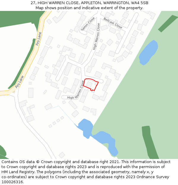 27, HIGH WARREN CLOSE, APPLETON, WARRINGTON, WA4 5SB: Location map and indicative extent of plot