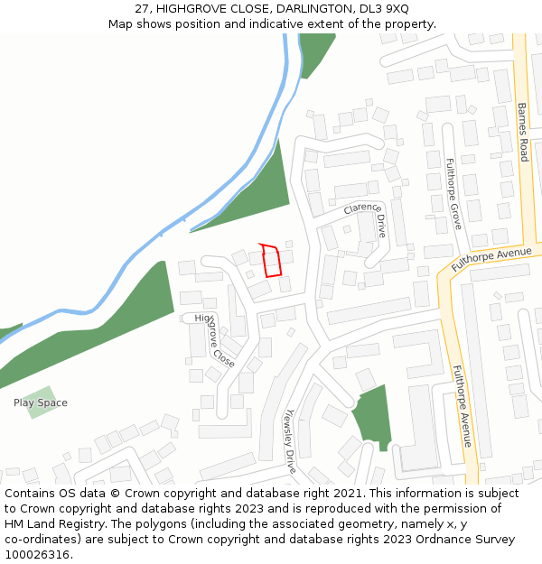 27, HIGHGROVE CLOSE, DARLINGTON, DL3 9XQ: Location map and indicative extent of plot