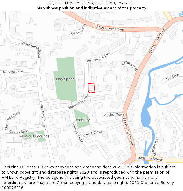 27, HILL LEA GARDENS, CHEDDAR, BS27 3JH: Location map and indicative extent of plot