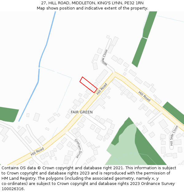 27, HILL ROAD, MIDDLETON, KING'S LYNN, PE32 1RN: Location map and indicative extent of plot