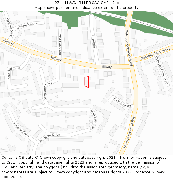 27, HILLWAY, BILLERICAY, CM11 2LX: Location map and indicative extent of plot