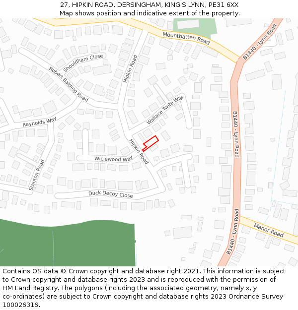 27, HIPKIN ROAD, DERSINGHAM, KING'S LYNN, PE31 6XX: Location map and indicative extent of plot