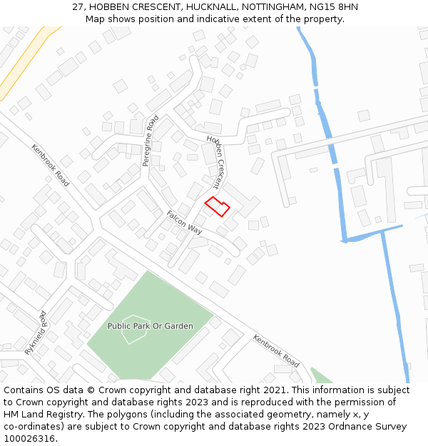 27, HOBBEN CRESCENT, HUCKNALL, NOTTINGHAM, NG15 8HN: Location map and indicative extent of plot