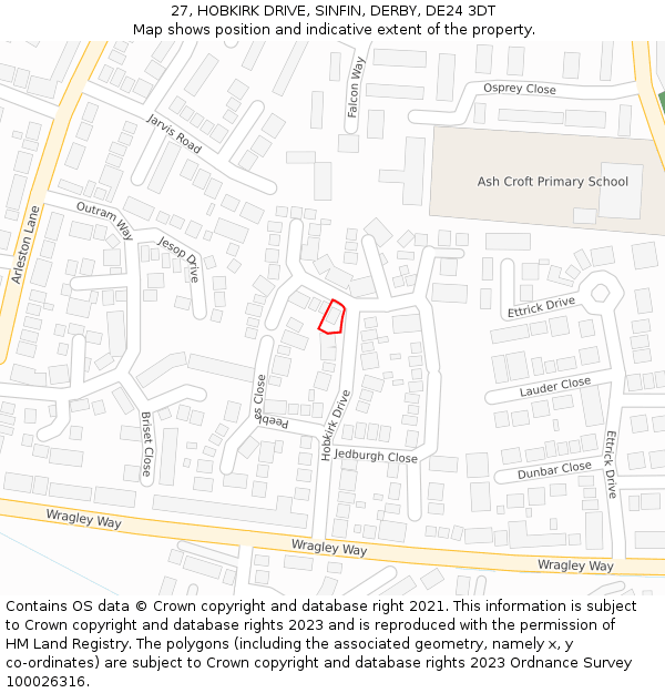 27, HOBKIRK DRIVE, SINFIN, DERBY, DE24 3DT: Location map and indicative extent of plot