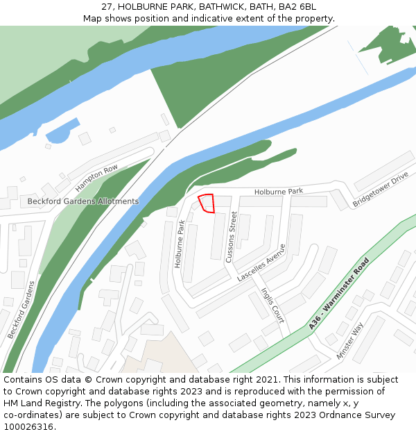 27, HOLBURNE PARK, BATHWICK, BATH, BA2 6BL: Location map and indicative extent of plot