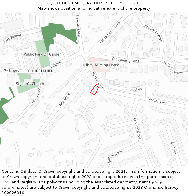 27, HOLDEN LANE, BAILDON, SHIPLEY, BD17 6JF: Location map and indicative extent of plot