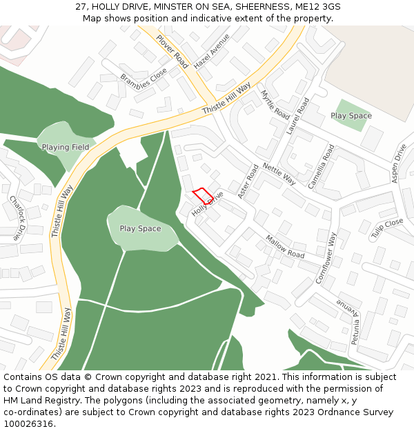 27, HOLLY DRIVE, MINSTER ON SEA, SHEERNESS, ME12 3GS: Location map and indicative extent of plot