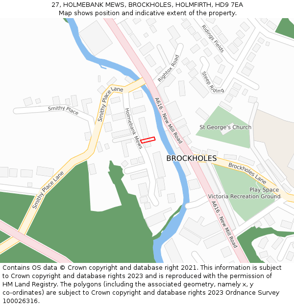 27, HOLMEBANK MEWS, BROCKHOLES, HOLMFIRTH, HD9 7EA: Location map and indicative extent of plot