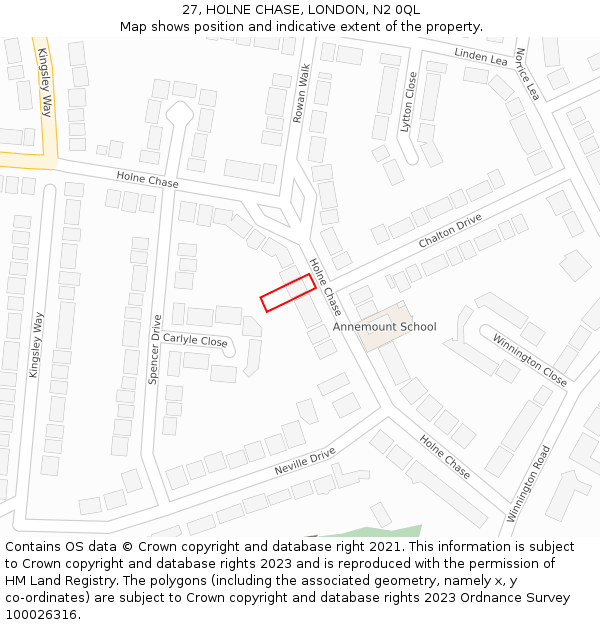 27, HOLNE CHASE, LONDON, N2 0QL: Location map and indicative extent of plot