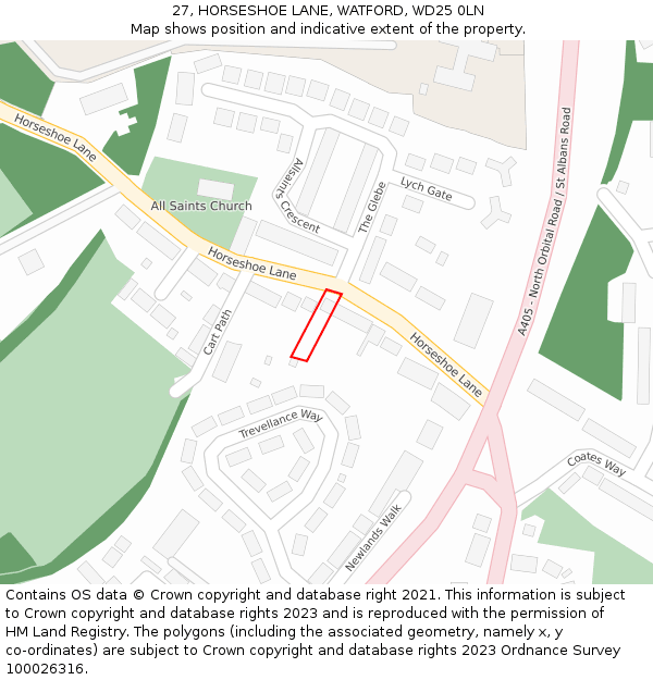 27, HORSESHOE LANE, WATFORD, WD25 0LN: Location map and indicative extent of plot