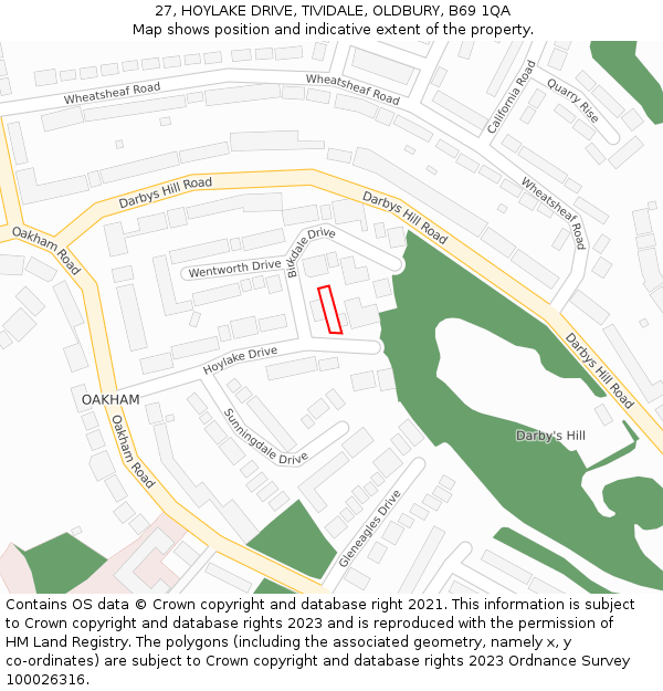 27, HOYLAKE DRIVE, TIVIDALE, OLDBURY, B69 1QA: Location map and indicative extent of plot