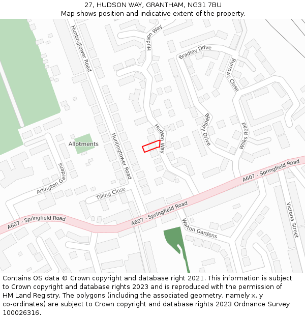 27, HUDSON WAY, GRANTHAM, NG31 7BU: Location map and indicative extent of plot