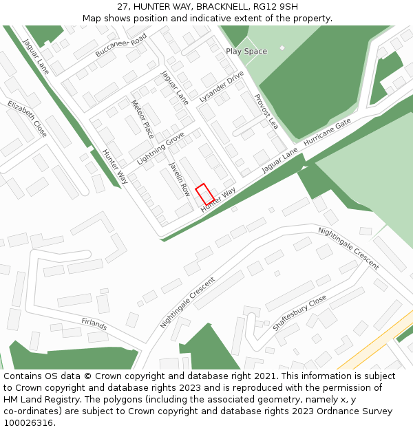 27, HUNTER WAY, BRACKNELL, RG12 9SH: Location map and indicative extent of plot