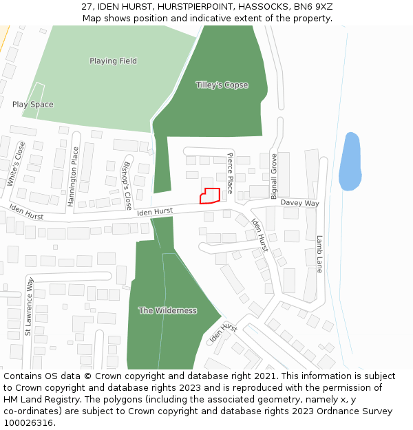 27, IDEN HURST, HURSTPIERPOINT, HASSOCKS, BN6 9XZ: Location map and indicative extent of plot