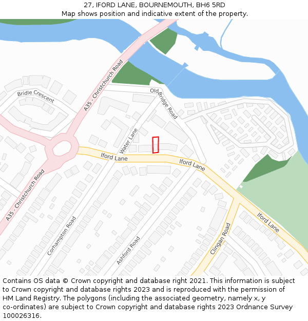 27, IFORD LANE, BOURNEMOUTH, BH6 5RD: Location map and indicative extent of plot