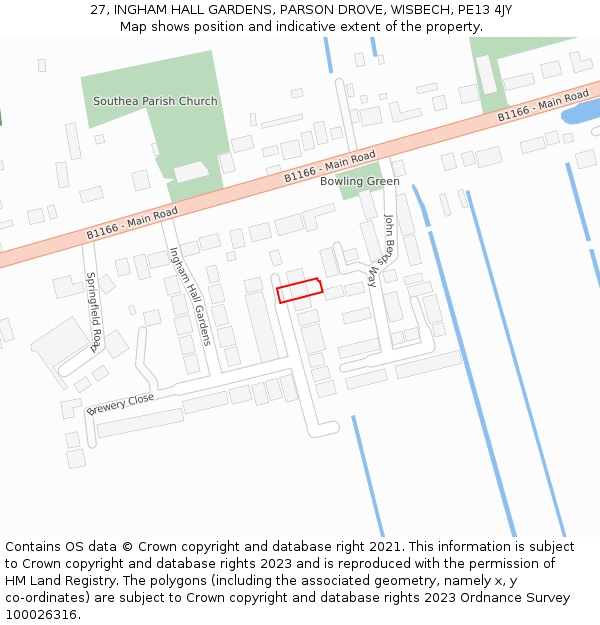 27, INGHAM HALL GARDENS, PARSON DROVE, WISBECH, PE13 4JY: Location map and indicative extent of plot