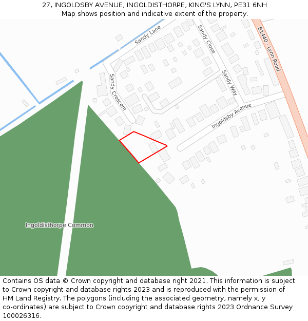 27, INGOLDSBY AVENUE, INGOLDISTHORPE, KING'S LYNN, PE31 6NH: Location map and indicative extent of plot
