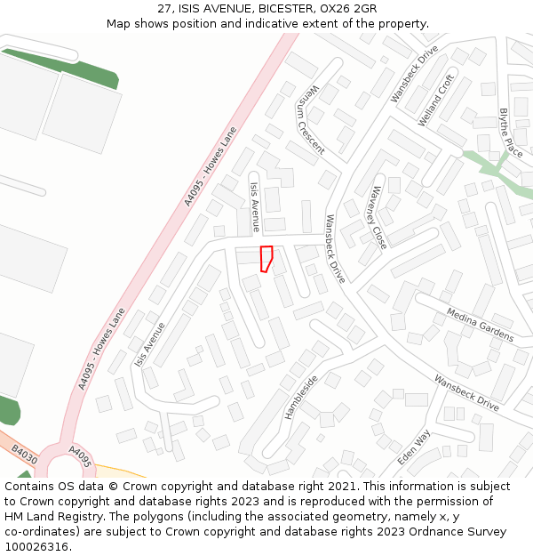 27, ISIS AVENUE, BICESTER, OX26 2GR: Location map and indicative extent of plot