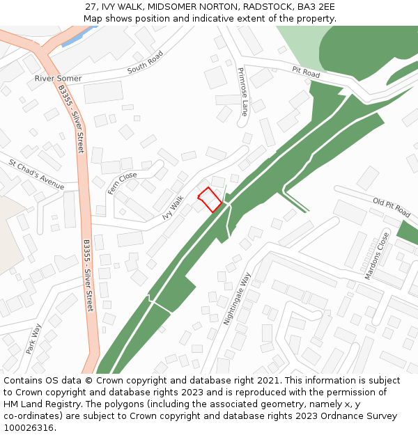 27, IVY WALK, MIDSOMER NORTON, RADSTOCK, BA3 2EE: Location map and indicative extent of plot