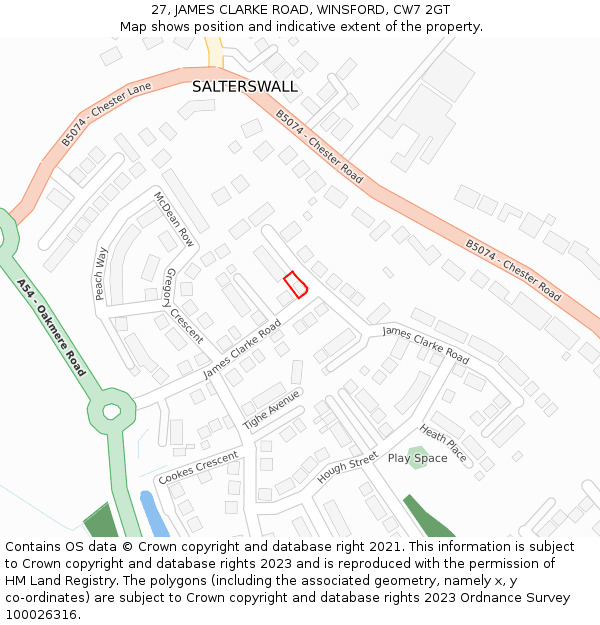 27, JAMES CLARKE ROAD, WINSFORD, CW7 2GT: Location map and indicative extent of plot
