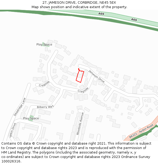 27, JAMESON DRIVE, CORBRIDGE, NE45 5EX: Location map and indicative extent of plot