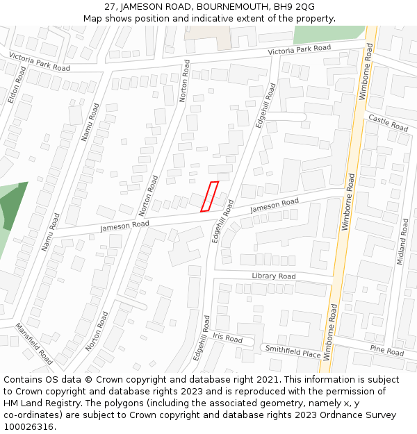 27, JAMESON ROAD, BOURNEMOUTH, BH9 2QG: Location map and indicative extent of plot