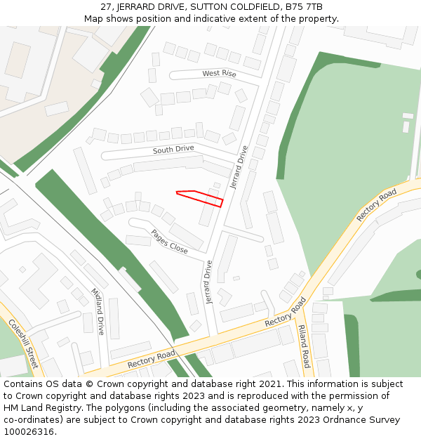 27, JERRARD DRIVE, SUTTON COLDFIELD, B75 7TB: Location map and indicative extent of plot