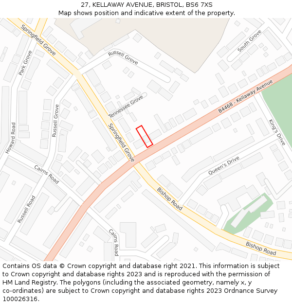 27, KELLAWAY AVENUE, BRISTOL, BS6 7XS: Location map and indicative extent of plot