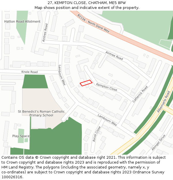 27, KEMPTON CLOSE, CHATHAM, ME5 8PW: Location map and indicative extent of plot