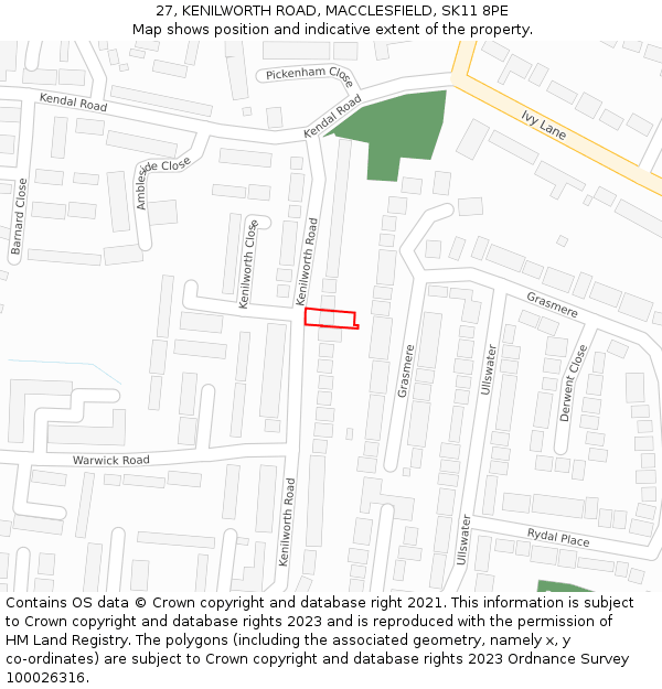 27, KENILWORTH ROAD, MACCLESFIELD, SK11 8PE: Location map and indicative extent of plot