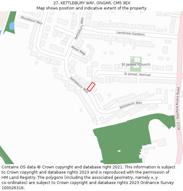 27, KETTLEBURY WAY, ONGAR, CM5 9EX: Location map and indicative extent of plot