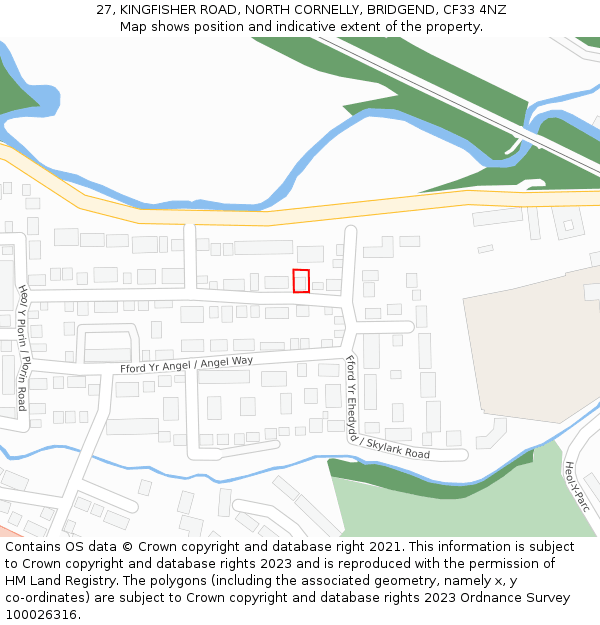 27, KINGFISHER ROAD, NORTH CORNELLY, BRIDGEND, CF33 4NZ: Location map and indicative extent of plot