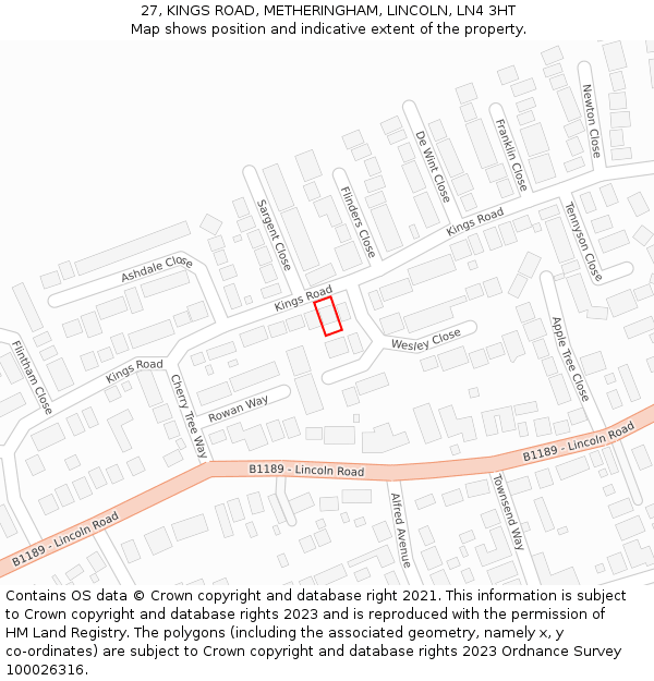 27, KINGS ROAD, METHERINGHAM, LINCOLN, LN4 3HT: Location map and indicative extent of plot