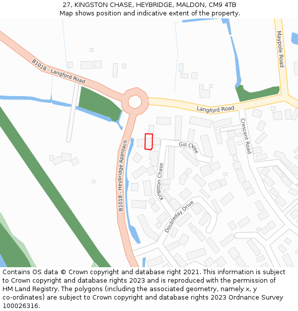 27, KINGSTON CHASE, HEYBRIDGE, MALDON, CM9 4TB: Location map and indicative extent of plot