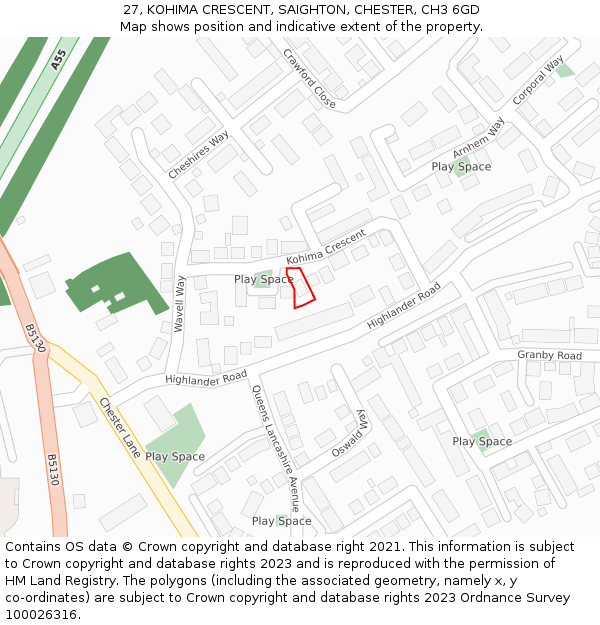 27, KOHIMA CRESCENT, SAIGHTON, CHESTER, CH3 6GD: Location map and indicative extent of plot