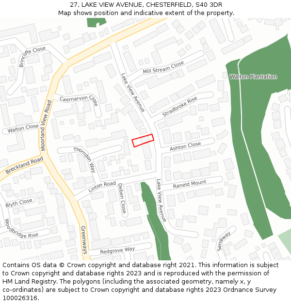 27, LAKE VIEW AVENUE, CHESTERFIELD, S40 3DR: Location map and indicative extent of plot