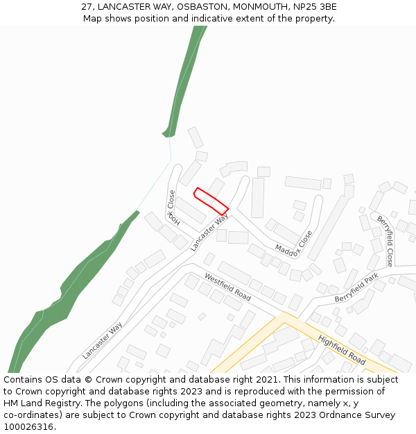 27, LANCASTER WAY, OSBASTON, MONMOUTH, NP25 3BE: Location map and indicative extent of plot